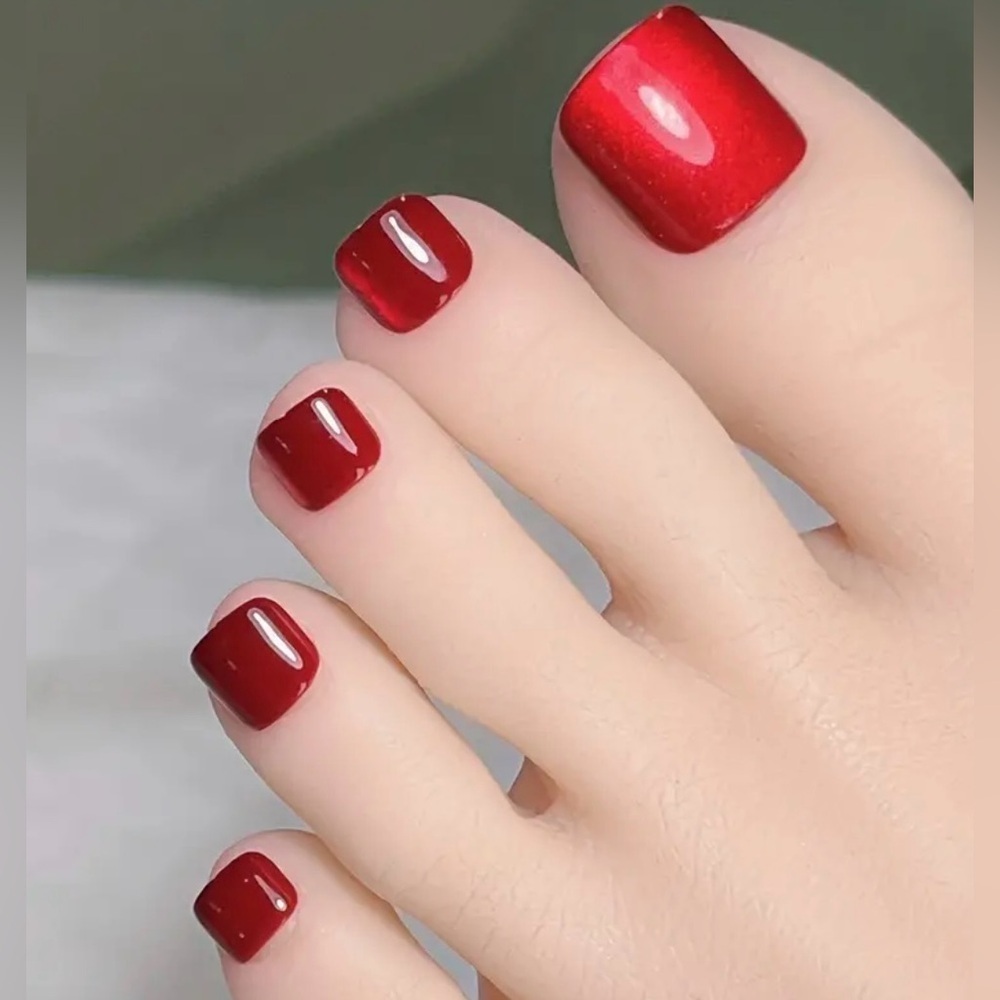 Red Themed Fake Press On Toe Nails NWT - Picture 4 of 11